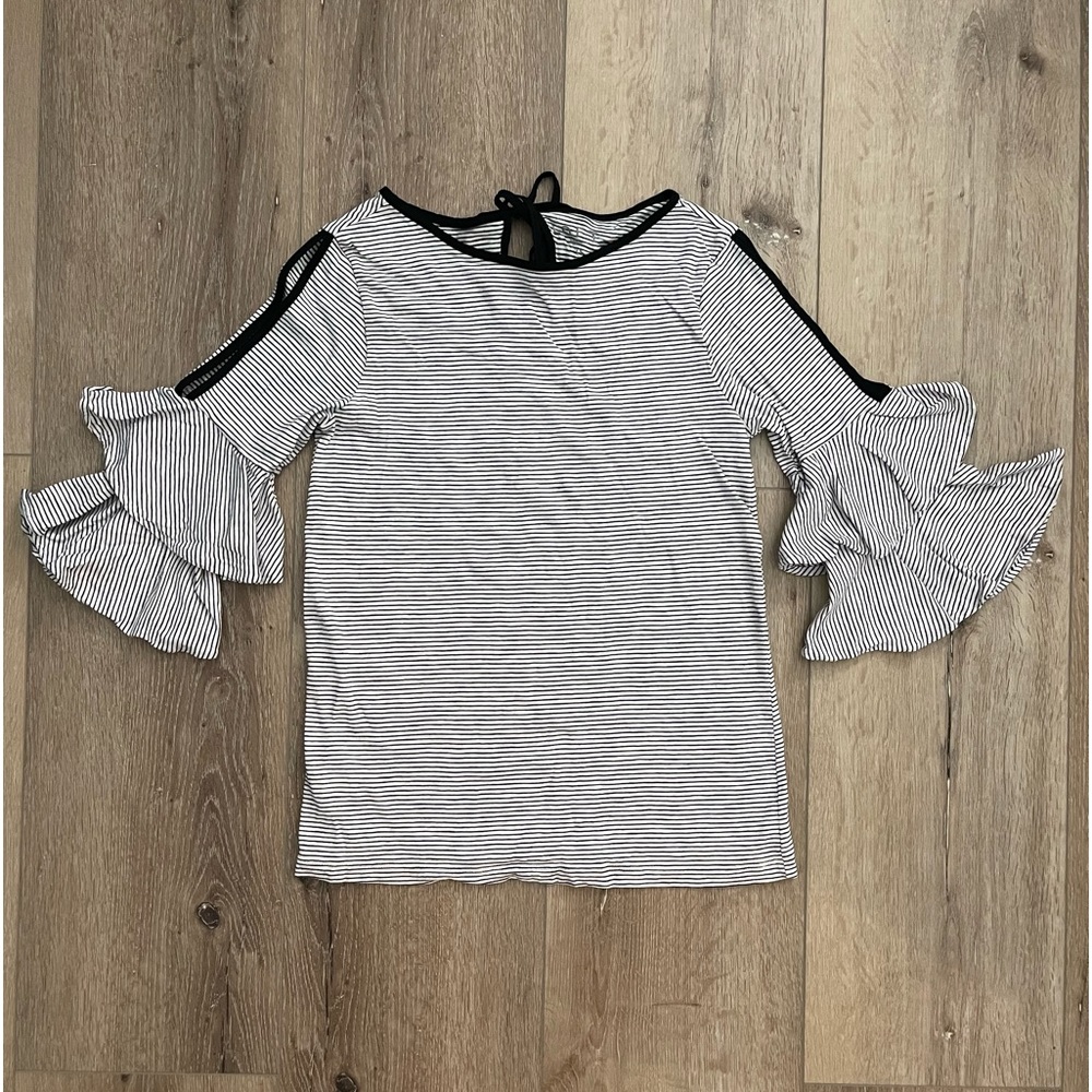 NWOT LOFT Bell-Sleeve Top with Black & White Stripes Women’s XS